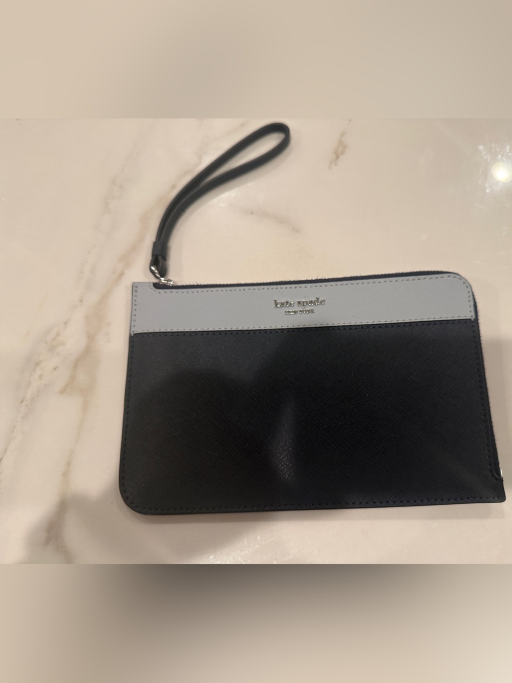 kate spade Black and Light Blue Leather Wristlet Clutch
